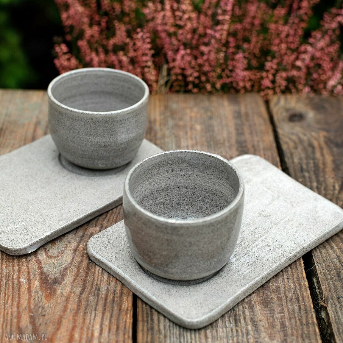 Czarki espresso 2 szt z podstawką - szary beton 180 ml