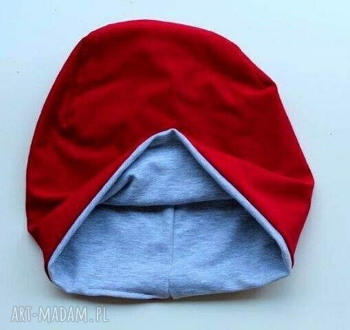 Czapka beanie damska 2 w 1 dwustronna szaro-malinowa (handmade)