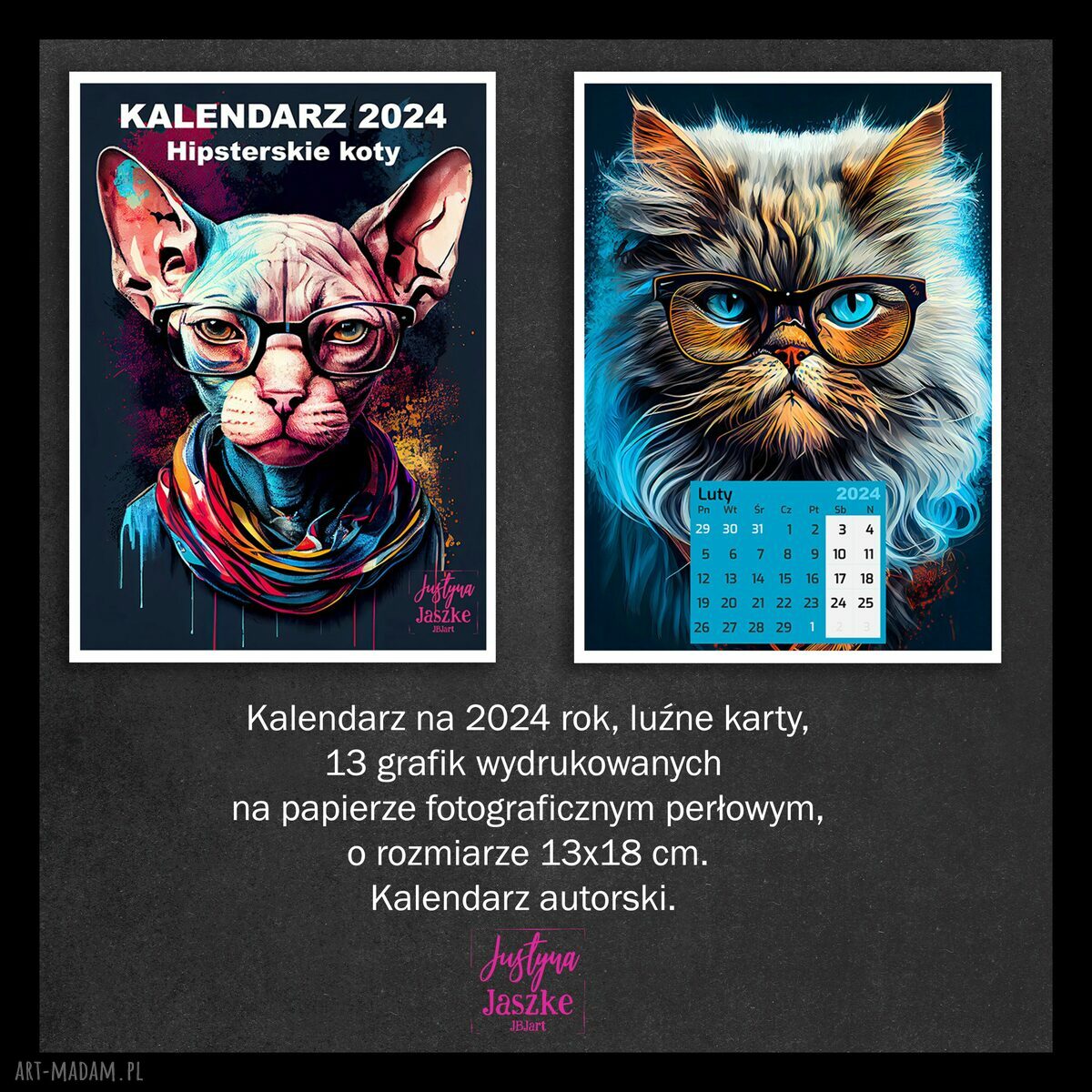 Kalendarz 2024 - Hipsterskie Koty 13x18 cm