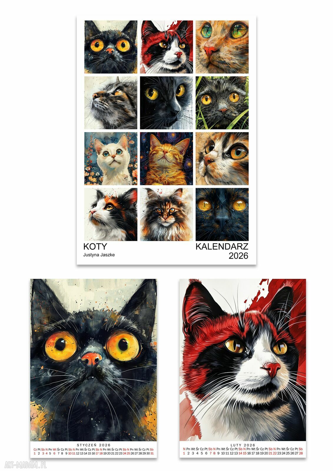 Kalendarz 2026 Koty 15x21 cm dla kociarzy