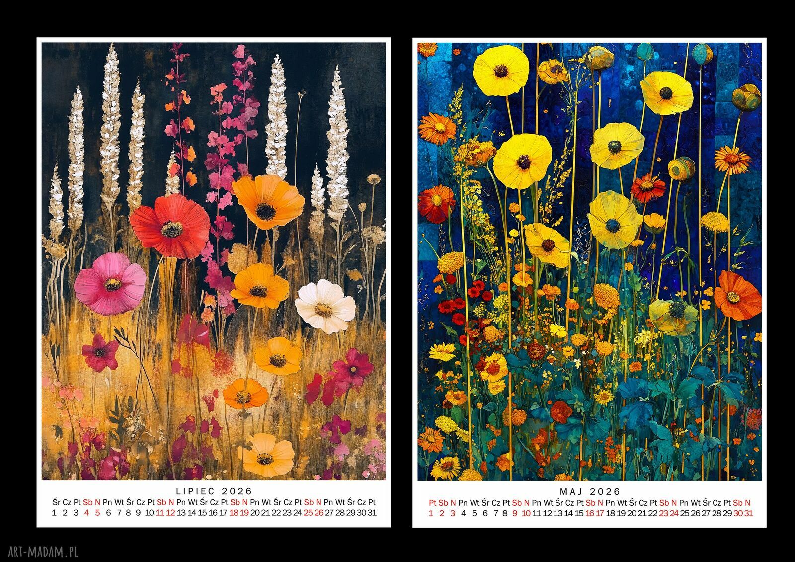 Kalendarz 2026 ŁĄKA 15x21 cm - 12 luźnych grafik dla kobiet lubiących naturę
