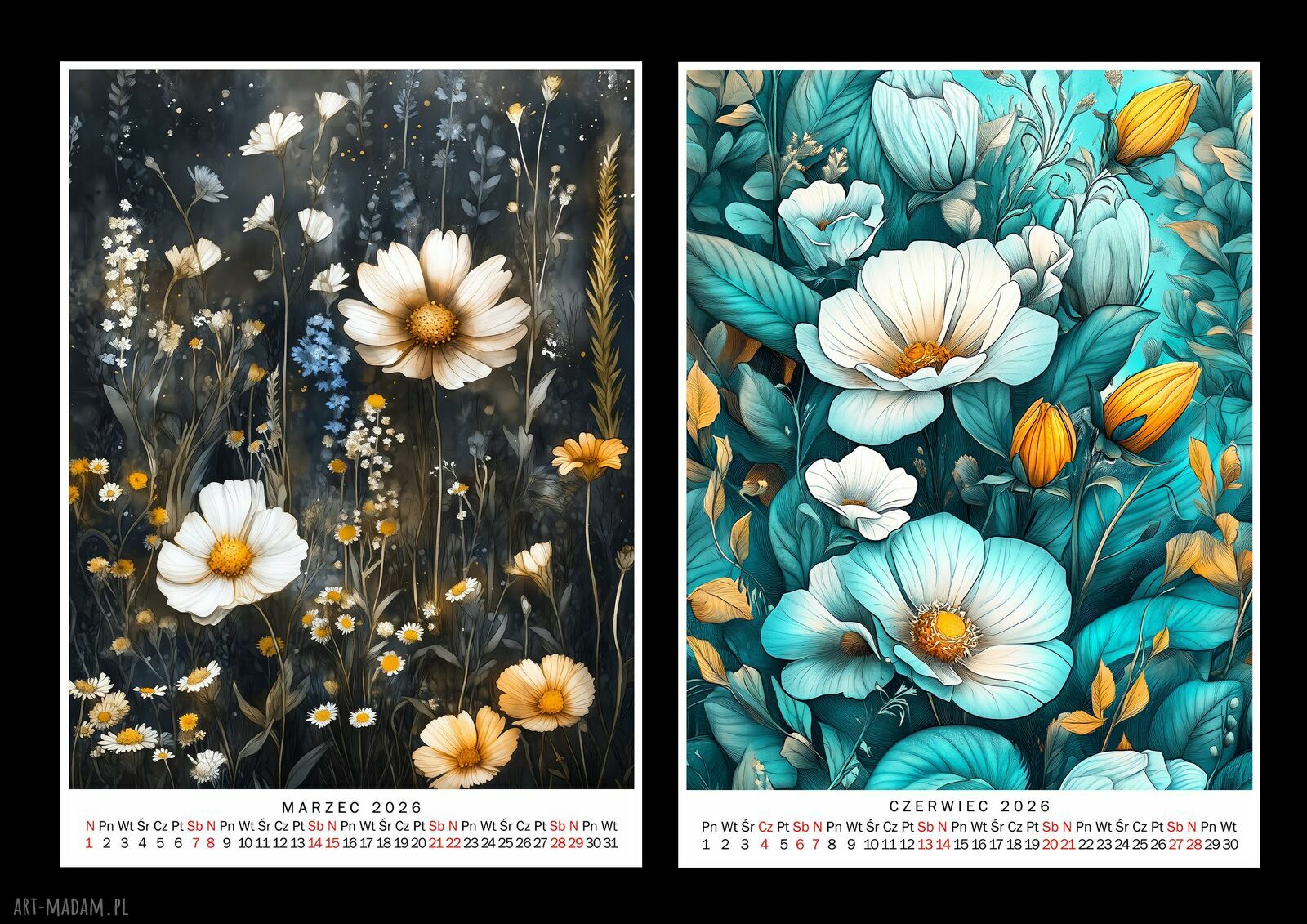 Kalendarz 2026 ŁĄKA 15x21 cm - 12 luźnych grafik dla kobiet lubiących naturę