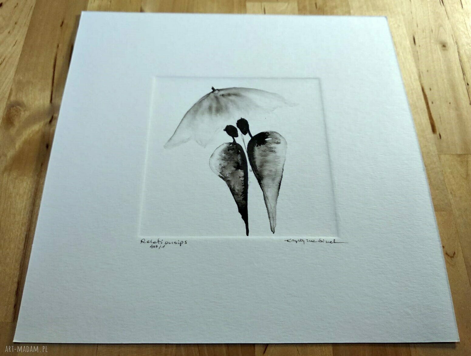 Grafika 20x20 cm wykonana ręcznie - tusz na papierze akwarelowym