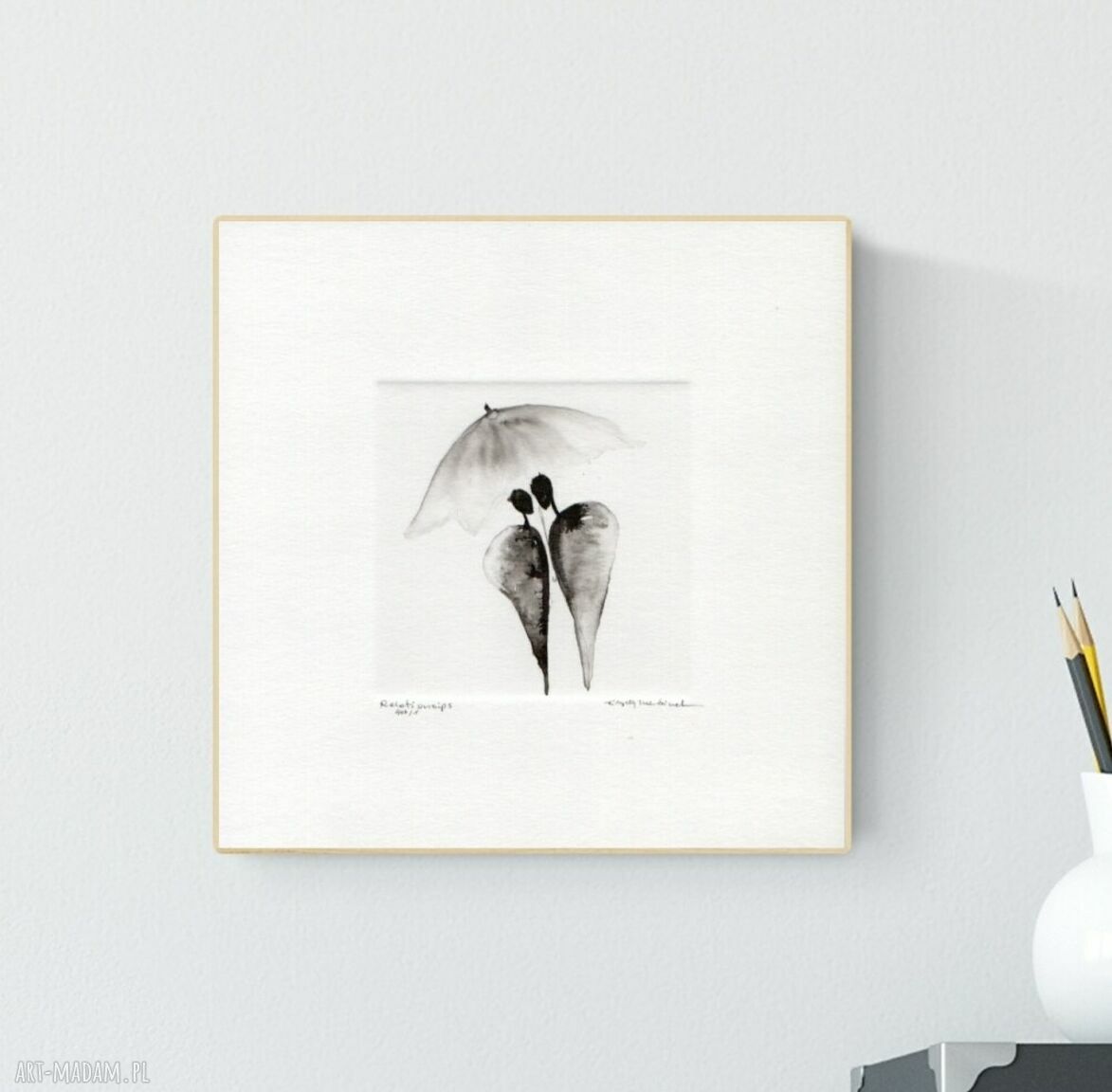 Grafika 20x20 cm wykonana ręcznie - tusz na papierze akwarelowym