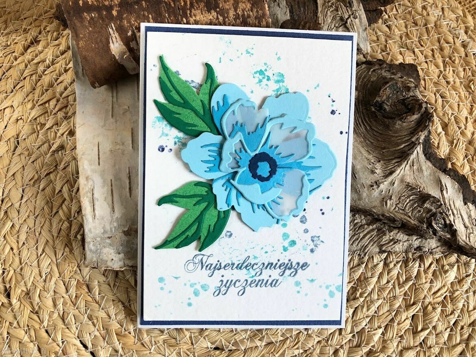 Niebieska kartka urodzinowa lub imieninowa handmade