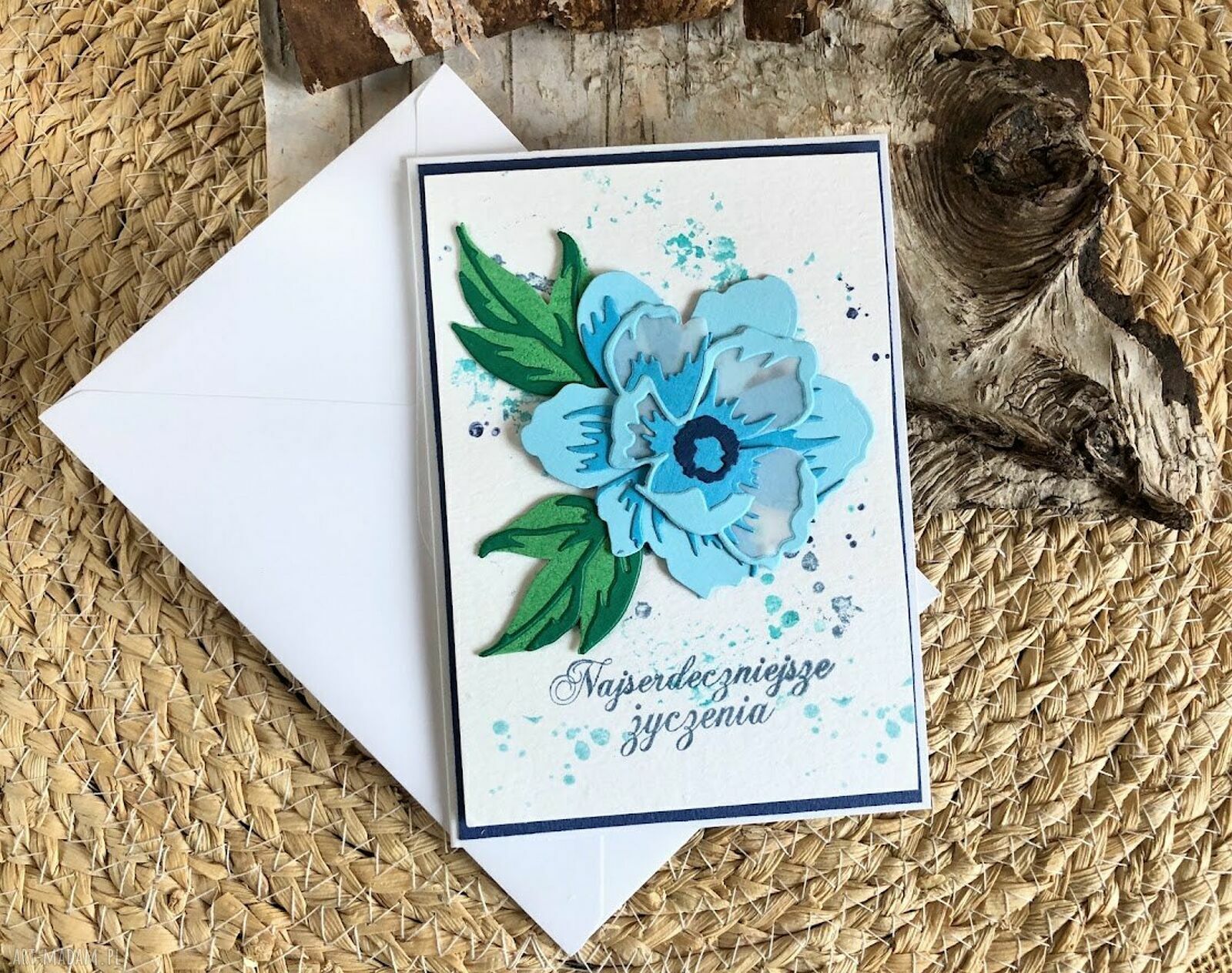 Niebieska kartka urodzinowa lub imieninowa handmade
