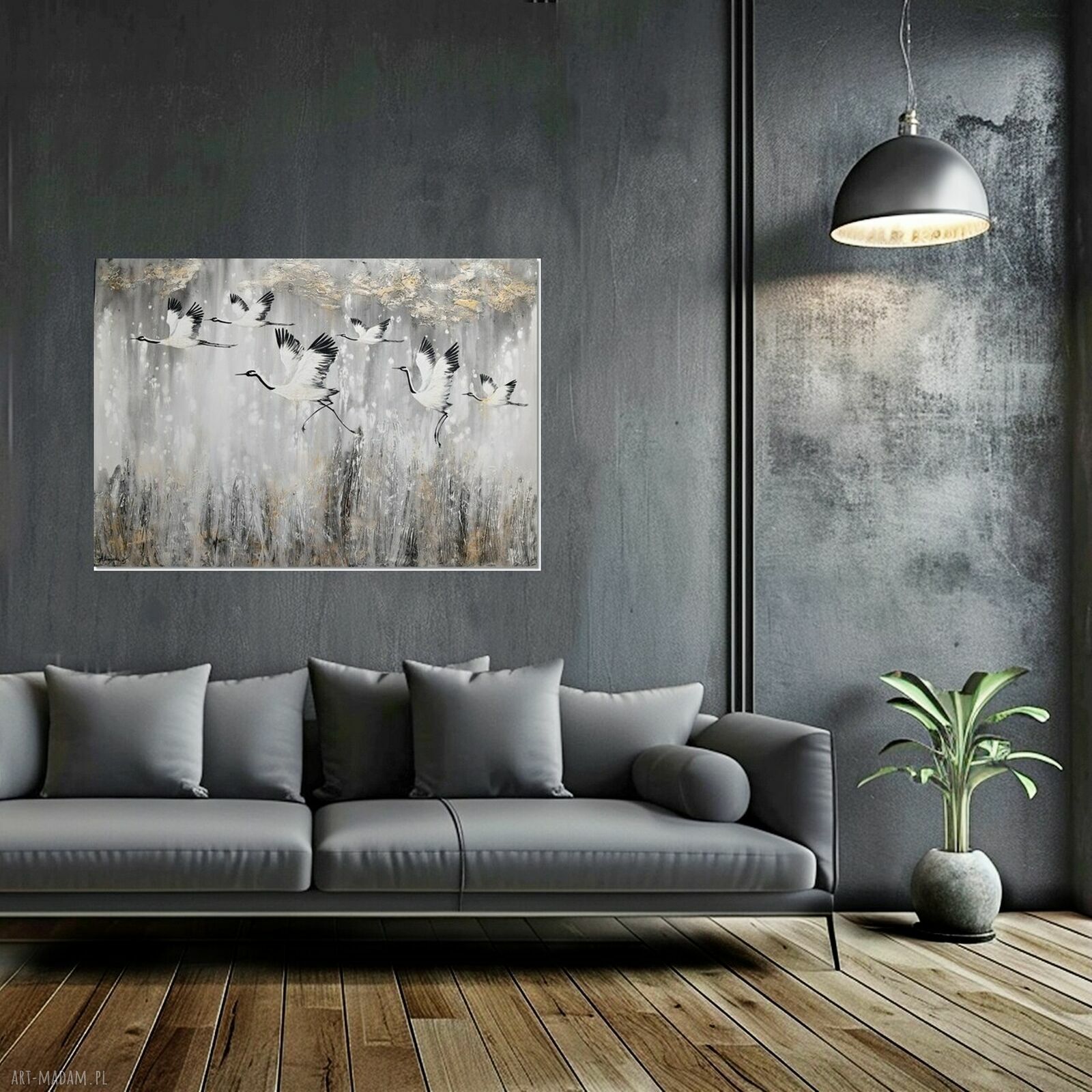 Żurawie 25 - obraz do salonu malowany na płótnie 100x70 cm