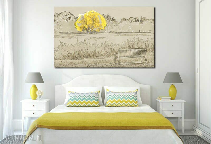 Obraz na płótnie DRZEWO 26 120x70 cm - design w odcieniach żółci i beżu