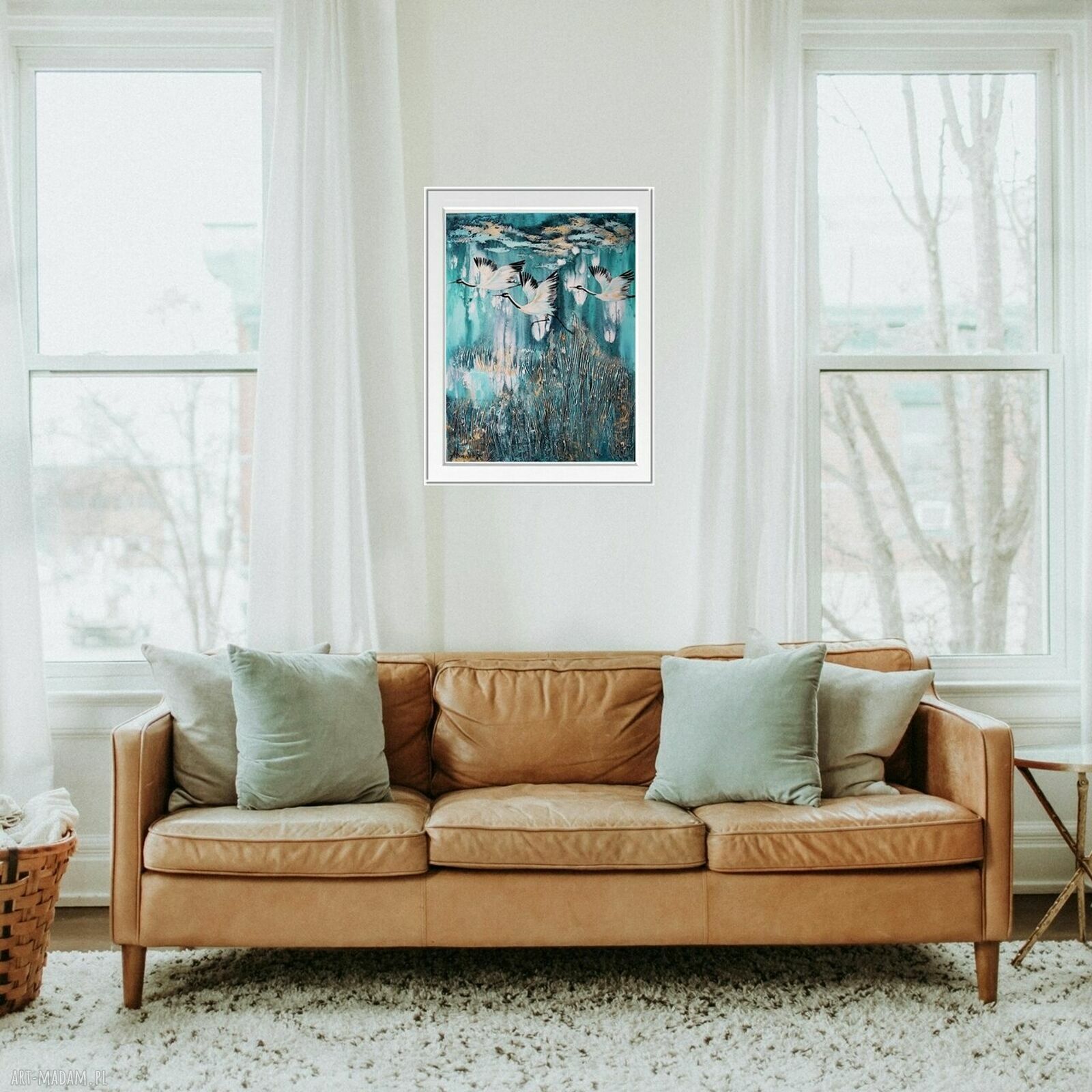 Żurawie 28 - obraz ptaki do salonu malowany ręcznie na płótnie 40x50 cm