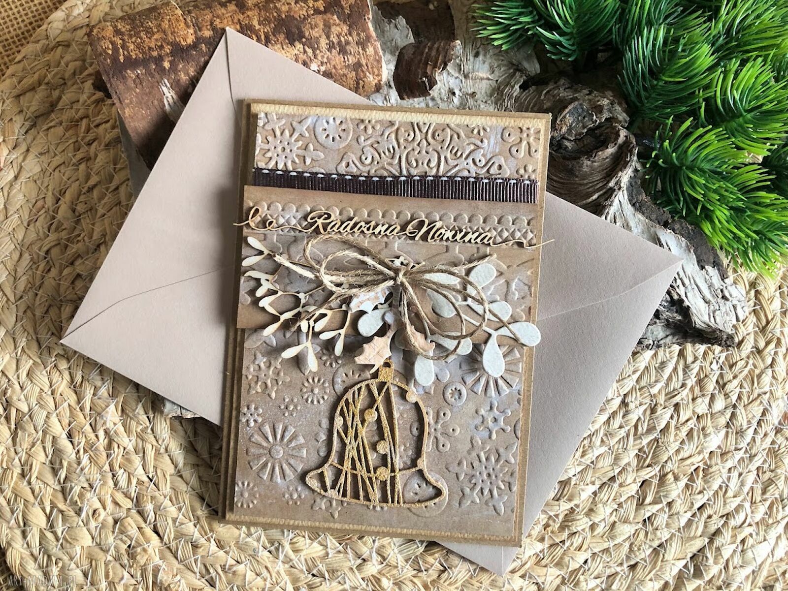 Kartka bożonarodzeniowa handmade w stylu eco