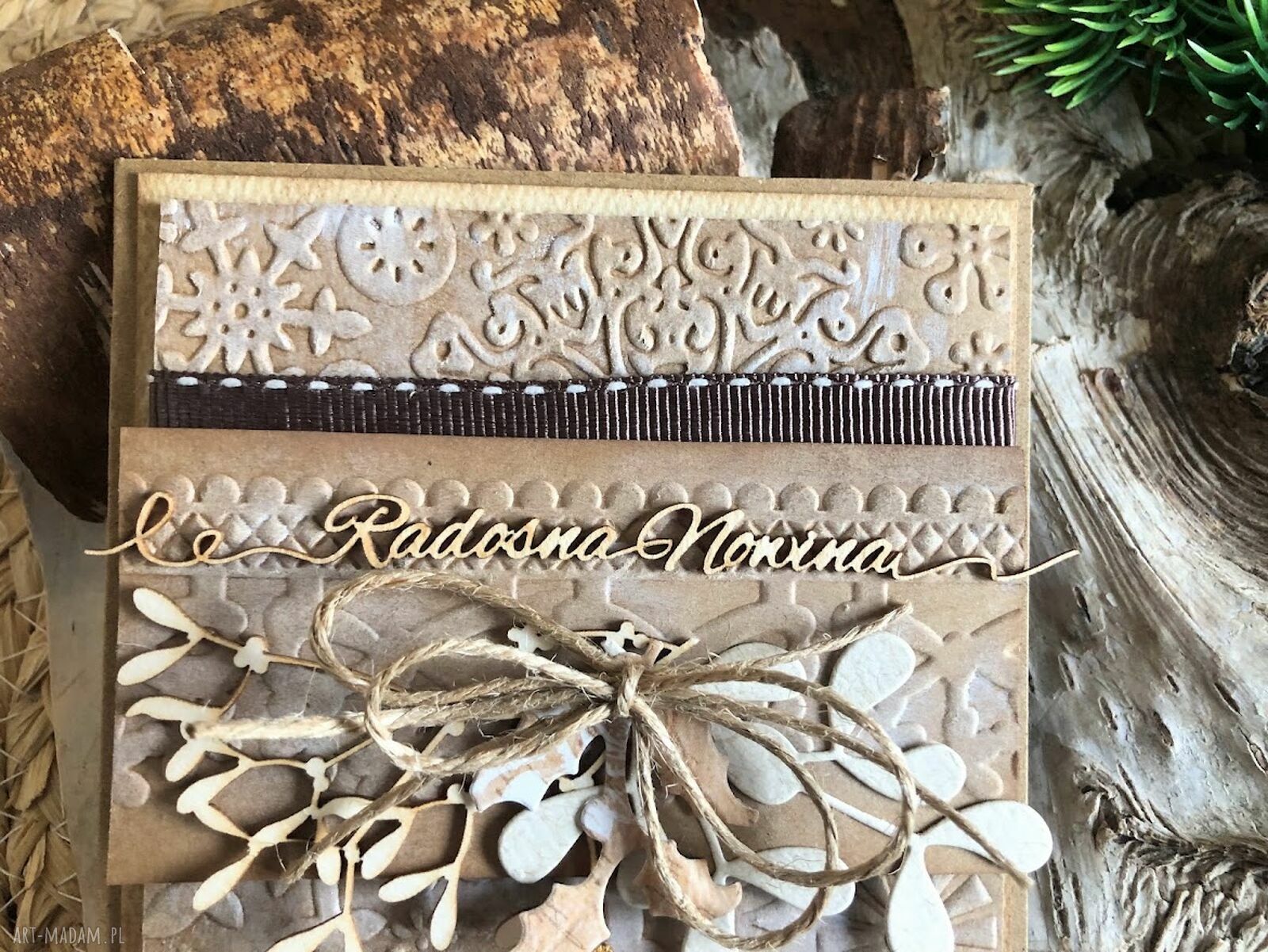 Kartka bożonarodzeniowa handmade w stylu eco