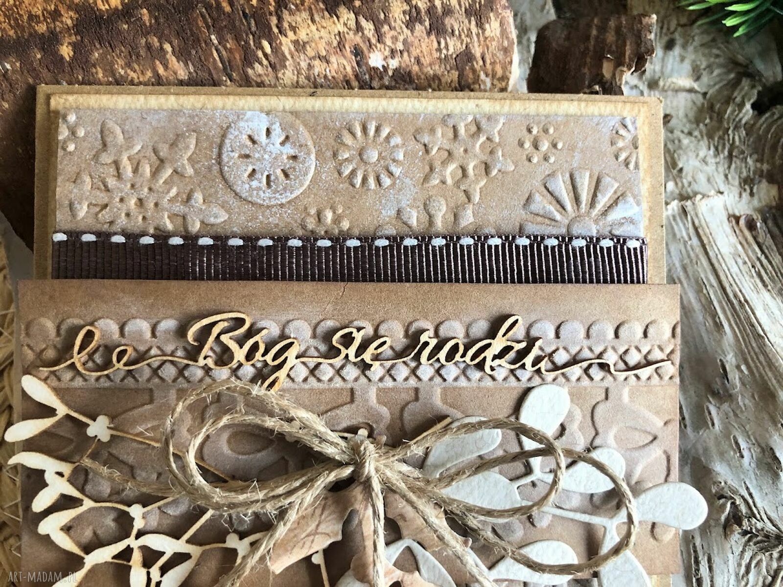 Kartka bożonarodzeniowa handmade w stylu eco z efektem 3D