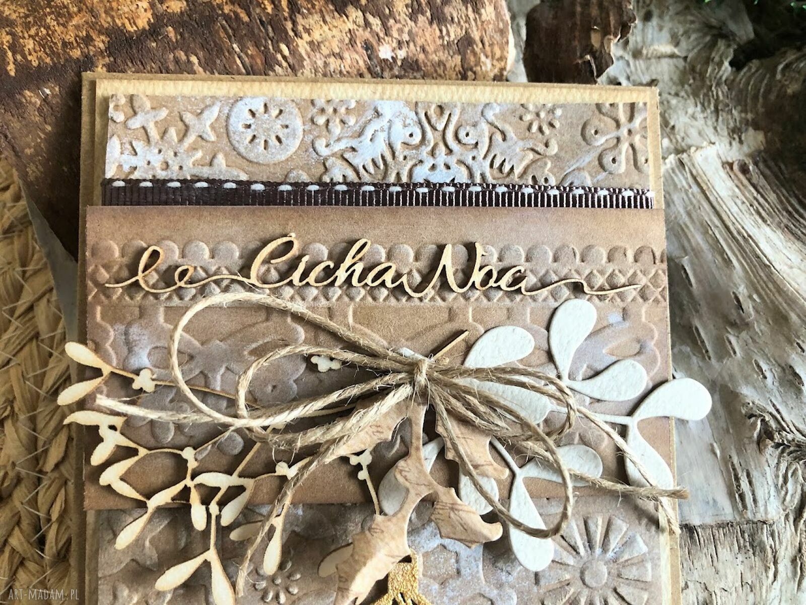 Ręcznie robiona kartka bożonarodzeniowa w stylu eco