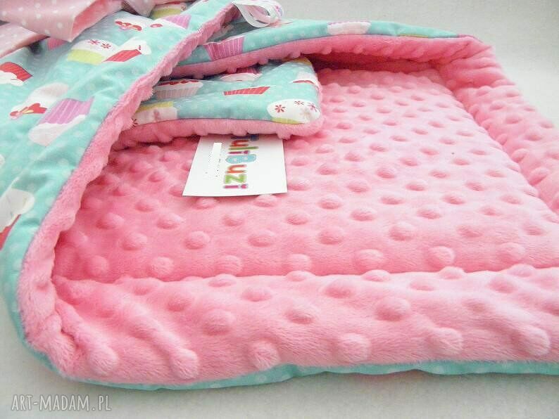 2w1 minky rożek - kocyk MUFFINY & oryginalny minky PARIS PINK