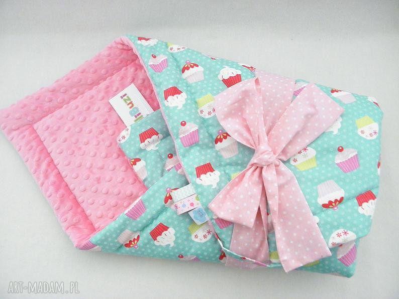 2w1 minky rożek - kocyk MUFFINY & oryginalny minky PARIS PINK
