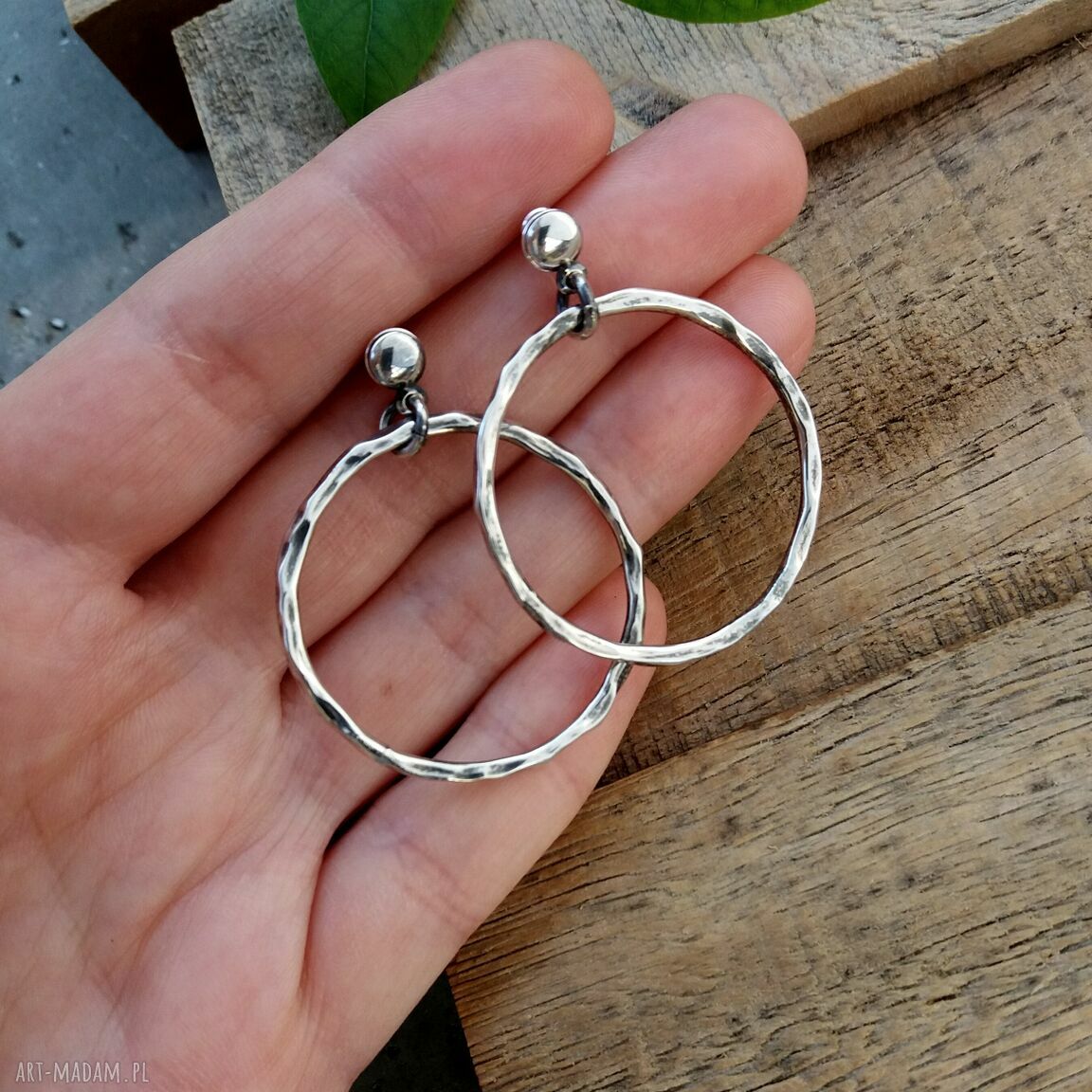 kolczyki: 3,5CM KOLCZYKI SREBRNE KOŁA NOWOCZESNE, LEKKIE. HandMade