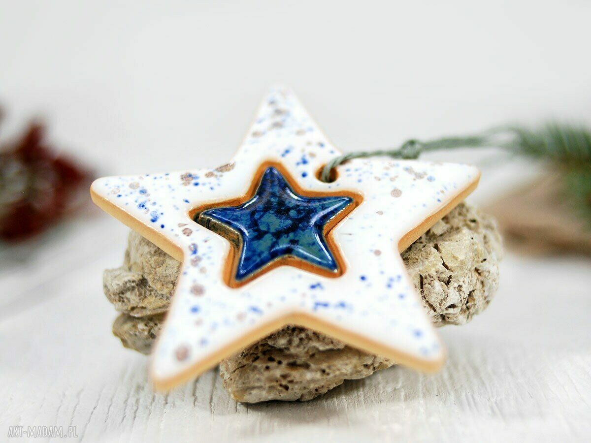 Komplet 3 ceramicznych gwiazdek choinkowych „Niebo”