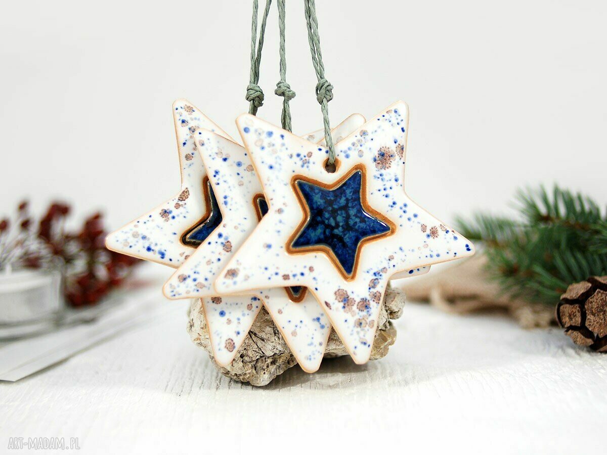 Komplet 3 ceramicznych gwiazdek choinkowych „Niebo”
