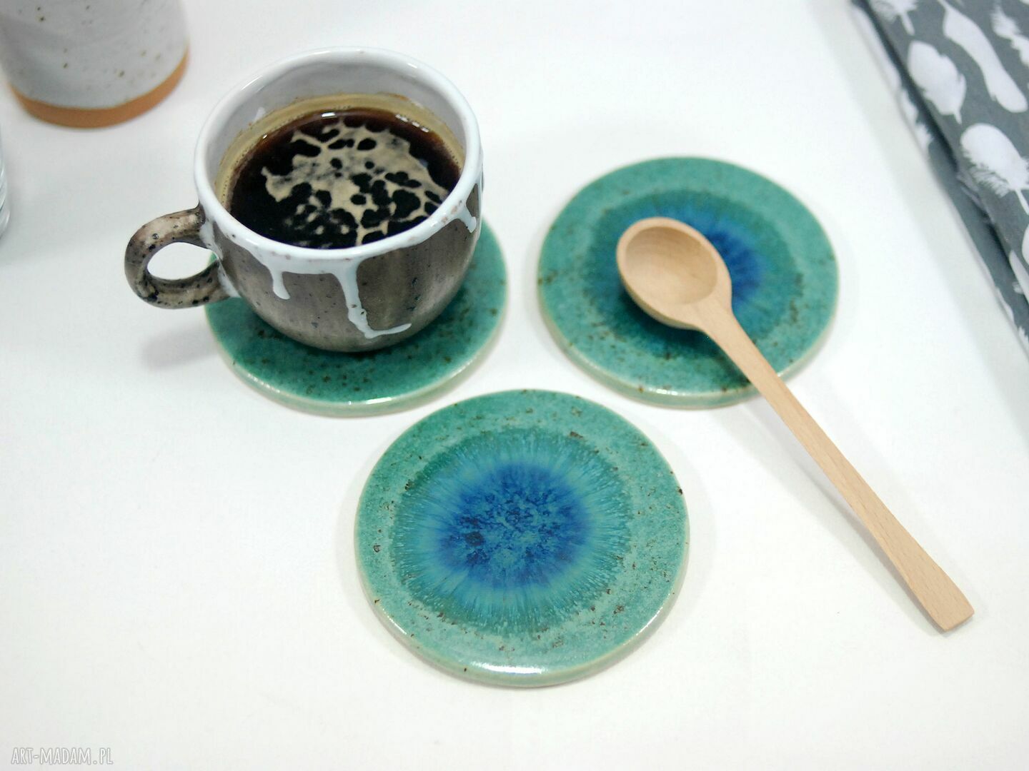 3 ceramiczne podkładki na stół Pawie Oko