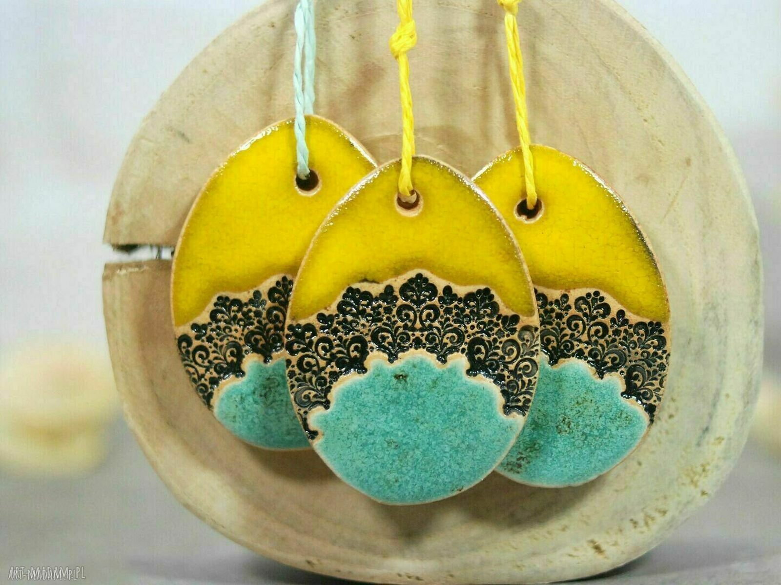 Zestaw 3 ceramicznych pisanek wielkanocnych do zawieszenia