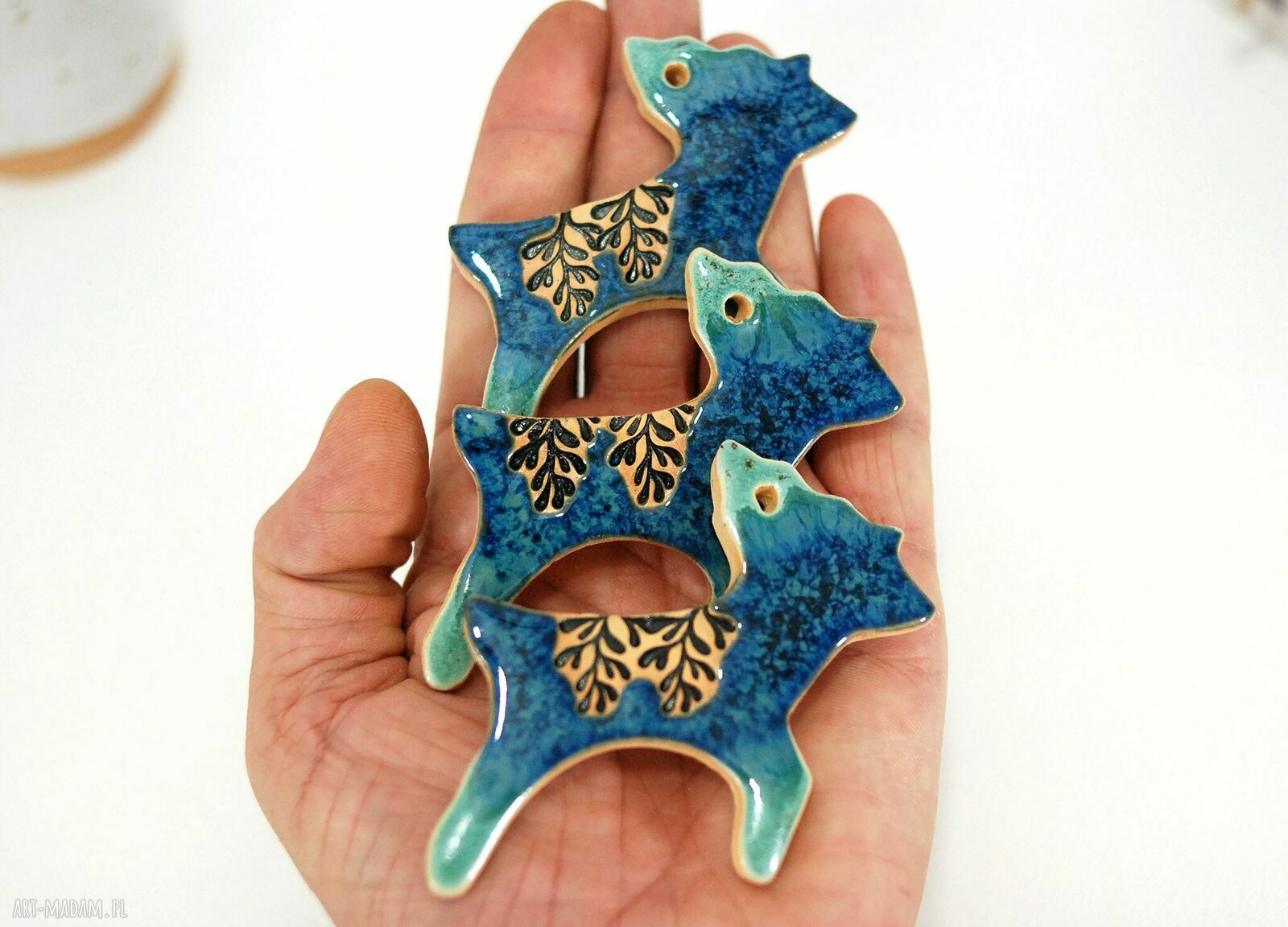 3 ceramiczne renifery choinkowe boho - turkusowe ozdoby świąteczne (zestaw 3 szt.)