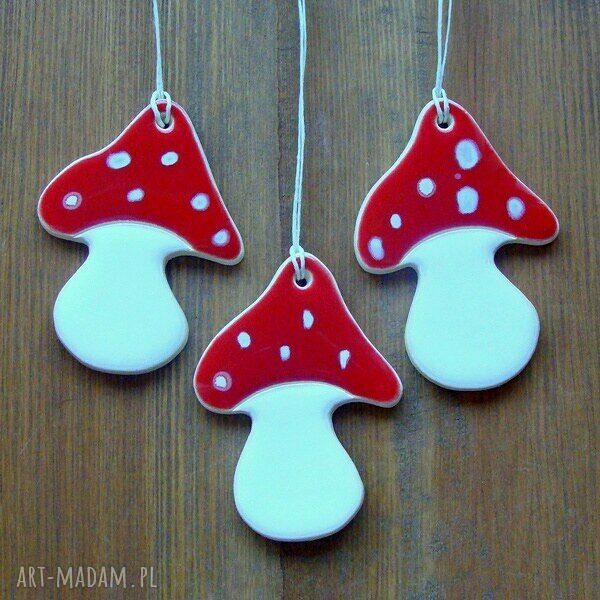 Muchomorki 3 - zestaw 3 ceramicznych zawieszek handmade