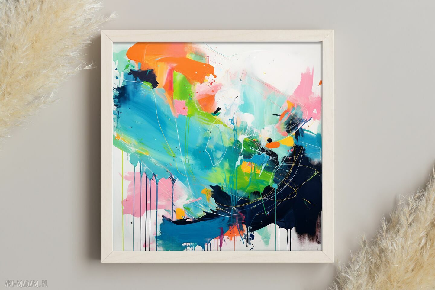 Zestaw 3 abstrakcyjnych plakatów kolorowych 50x50 cm (turkus i granat) - zestaw plakatów