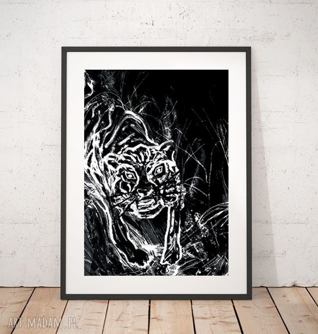 Zestaw 3 plakatów zoo: biało-czarne grafiki z tygrysem (21x30 cm)