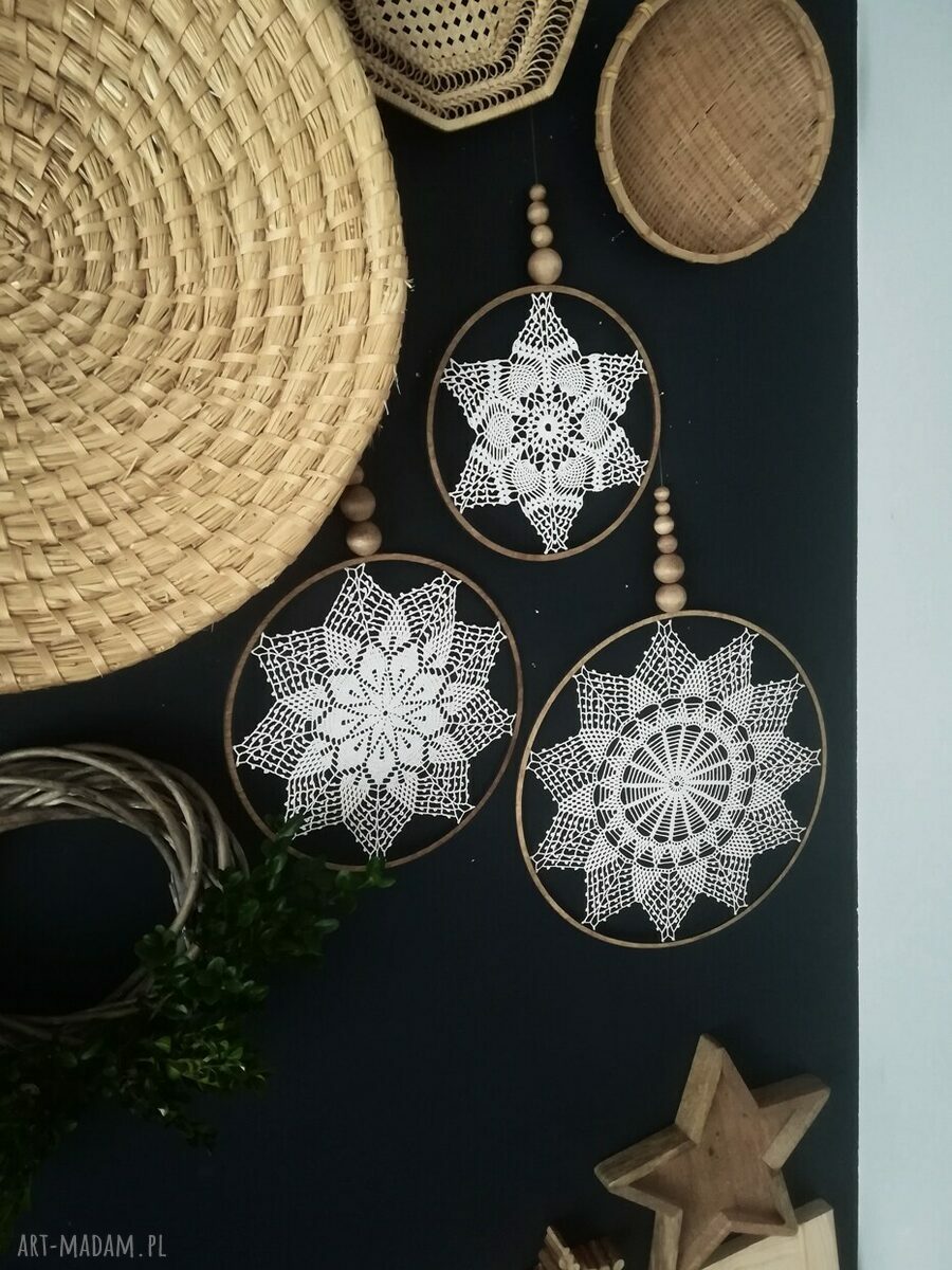 Handmade zestaw 3 Łapacz Snow dekoracja ścienna na zimowy klimat