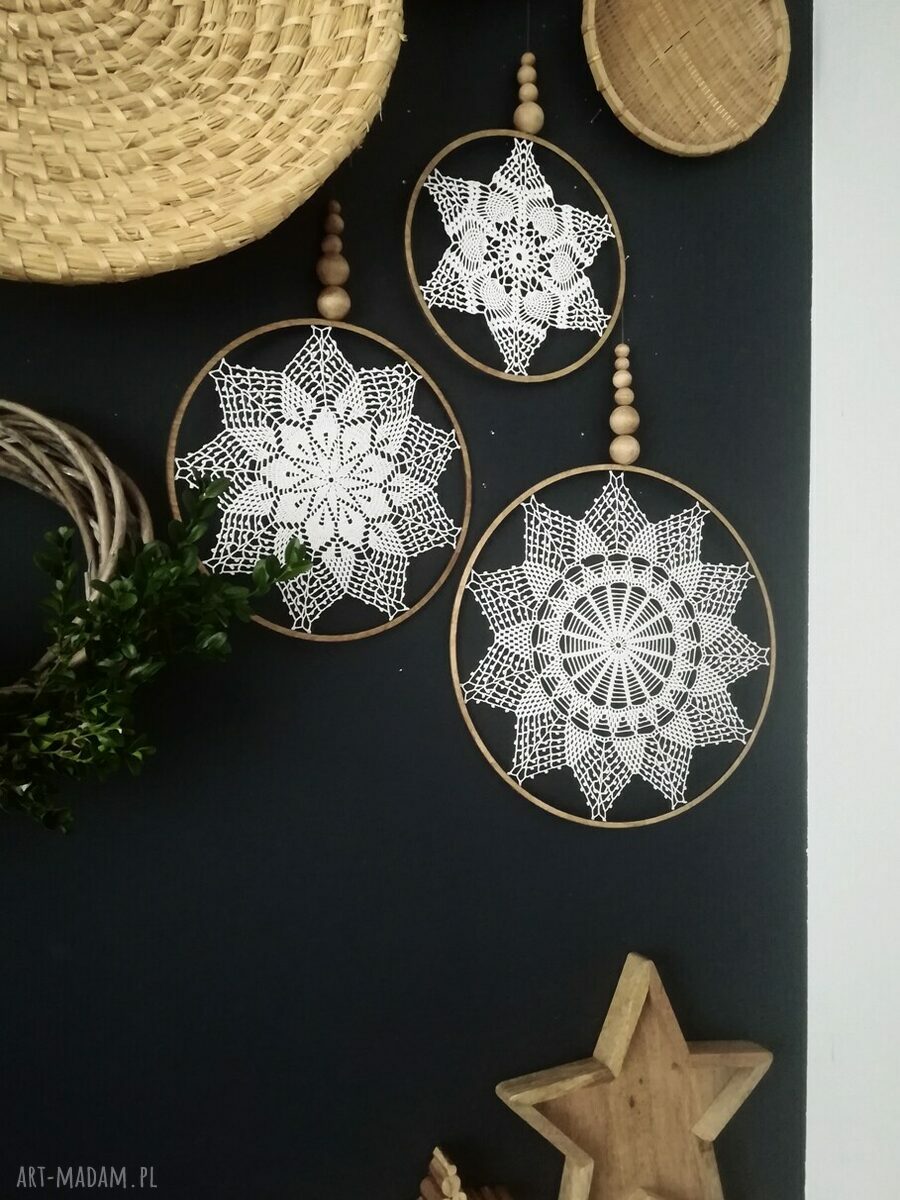 Handmade zestaw 3 Łapacz Snow dekoracja ścienna na zimowy klimat