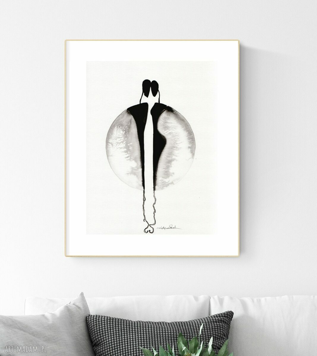 Biała grafika skandynawska 30x40 - ręcznie malowana tuszem
