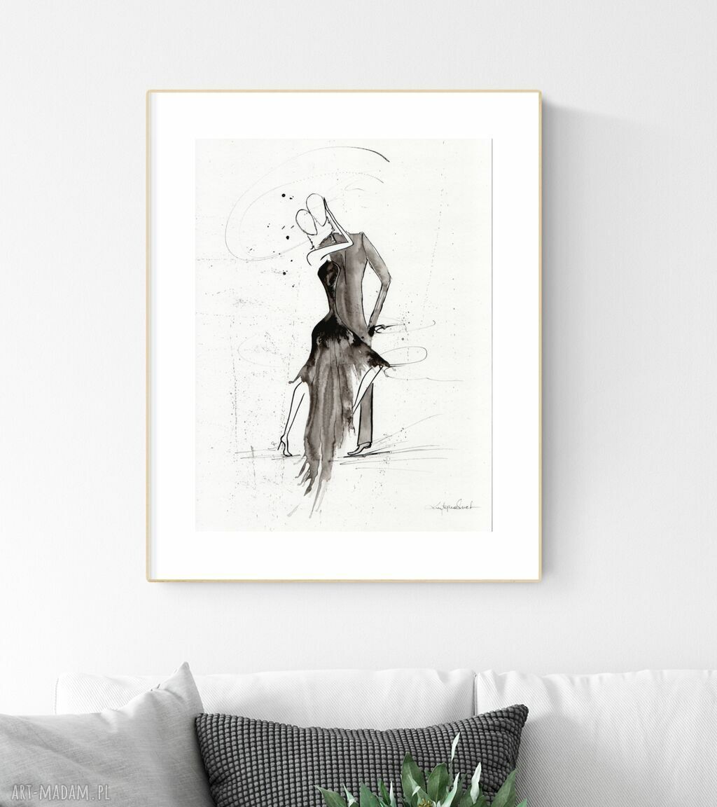 Grafika 30 x 40 cm ręcznie malowana tuszem - abstrakcja czarno-biała