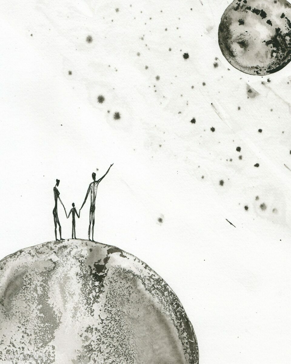 Abstrakcyjna grafika 30x40 cm Dreams - ręcznie malowana tuszem