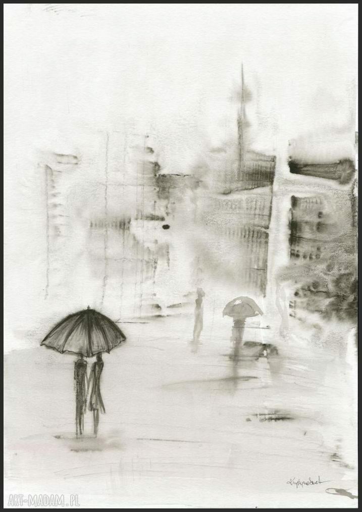 Autorska grafika 30x40 cm Rain - czarno-biała abstrakcja