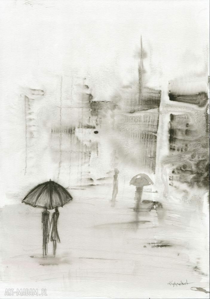 Autorska grafika 30x40 cm Rain - czarno-biała abstrakcja