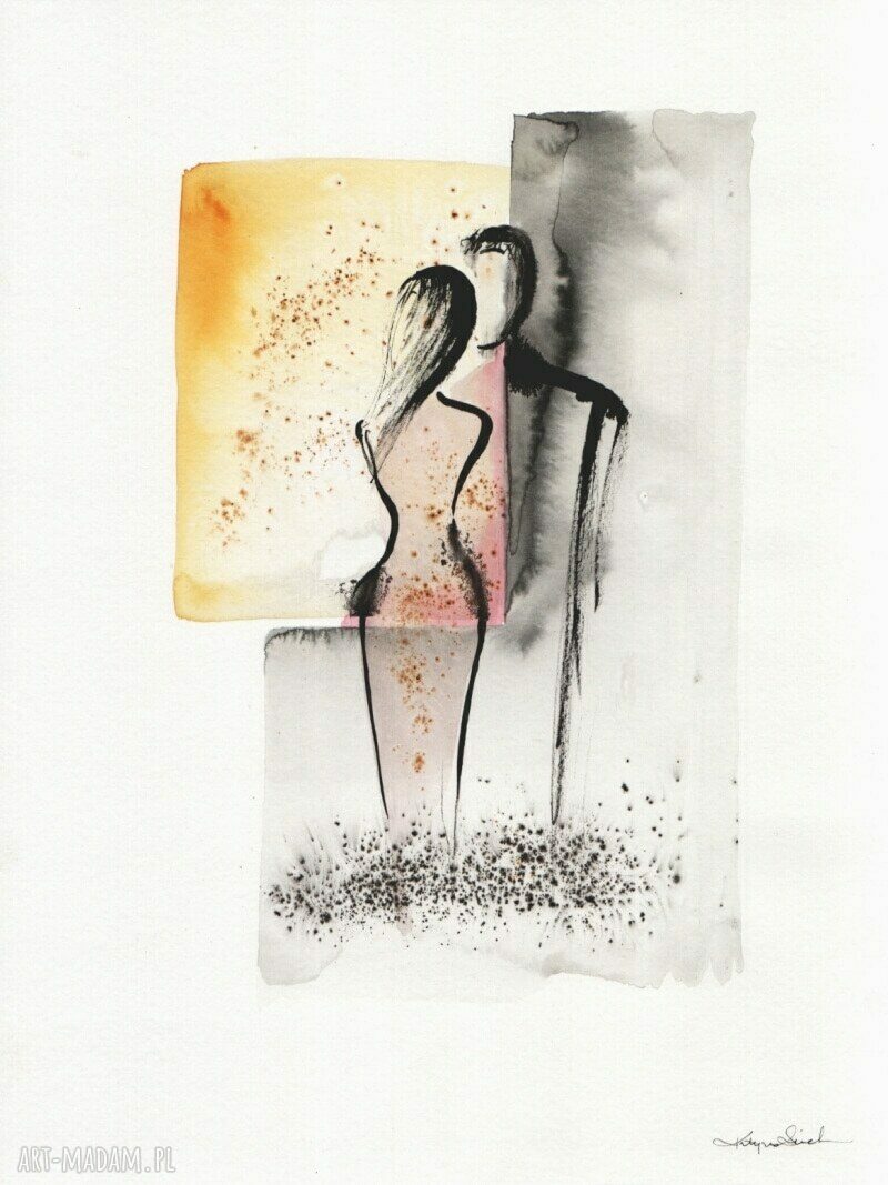 Ręcznie malowana grafika 30x40 cm w czarno-białej abstrakcji
