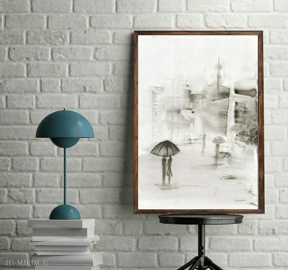 Autorska grafika 30x40 cm Rain - czarno-biała abstrakcja