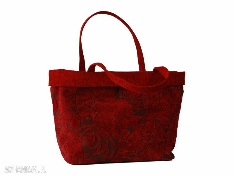Czerwona shopper bag 3w1 ekologiczna torebka na zakupy A4, ręcznie robiona