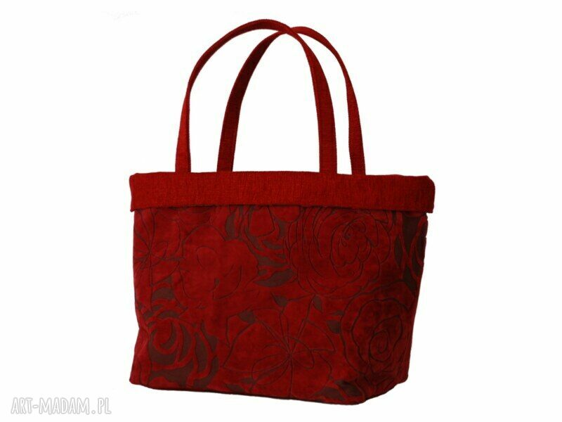 Czerwona shopper bag 3w1 ekologiczna torebka na zakupy A4, ręcznie robiona