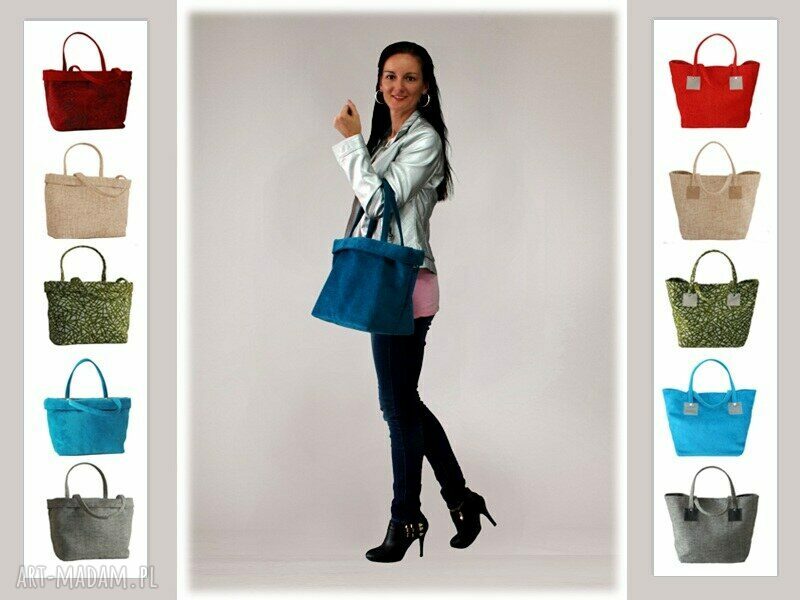Czerwona shopper bag 3w1 ekologiczna torebka na zakupy A4, ręcznie robiona