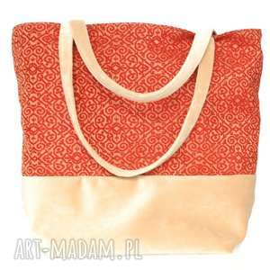 38-0008 kremowo-czerwona torebka na eko zakupy shopper bag