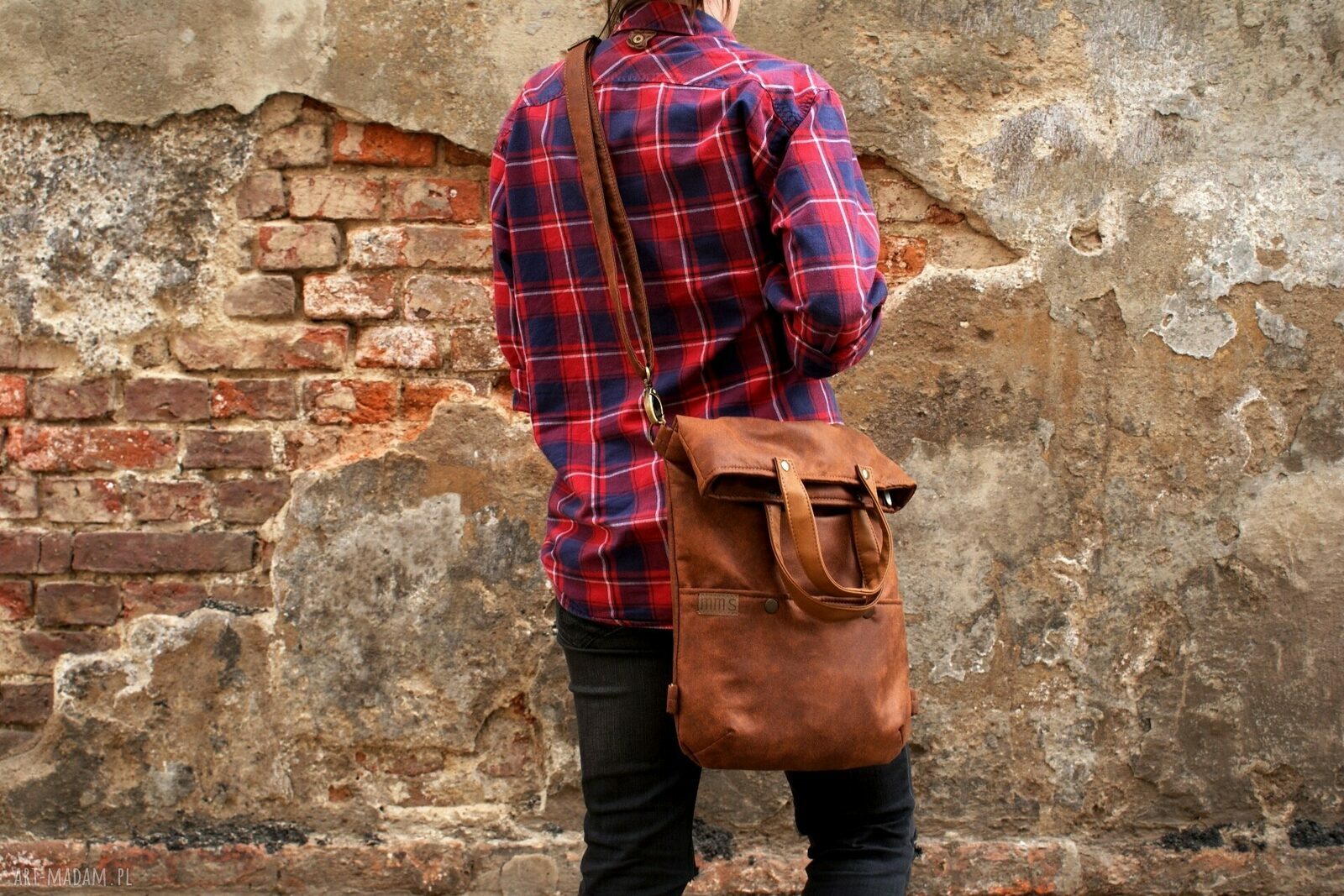 3w1 plecako torba koniak vegan handmade