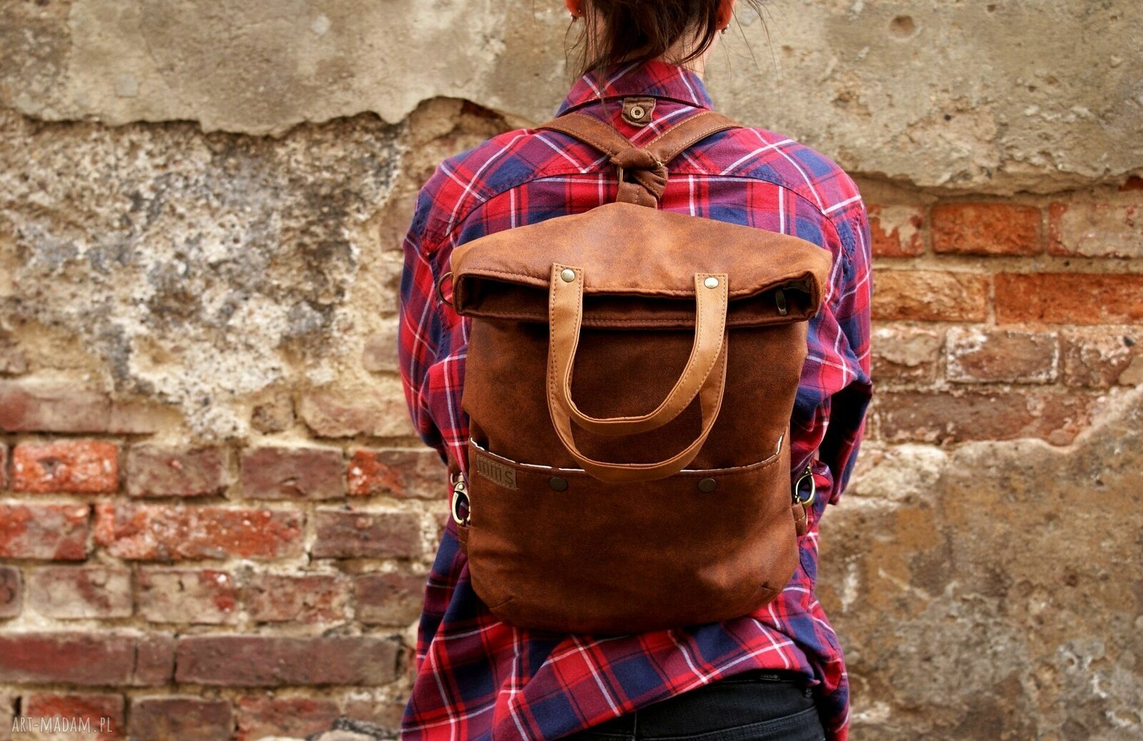 3w1 plecako torba koniak vegan handmade