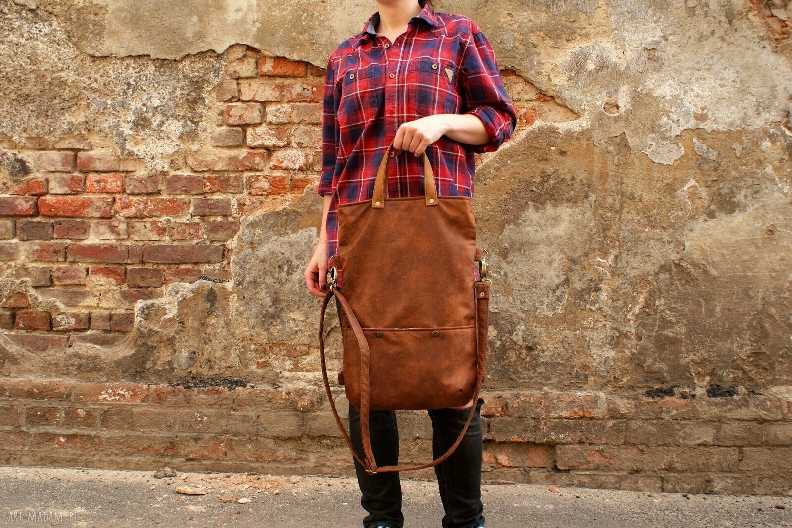 3w1 plecako torba koniak vegan handmade