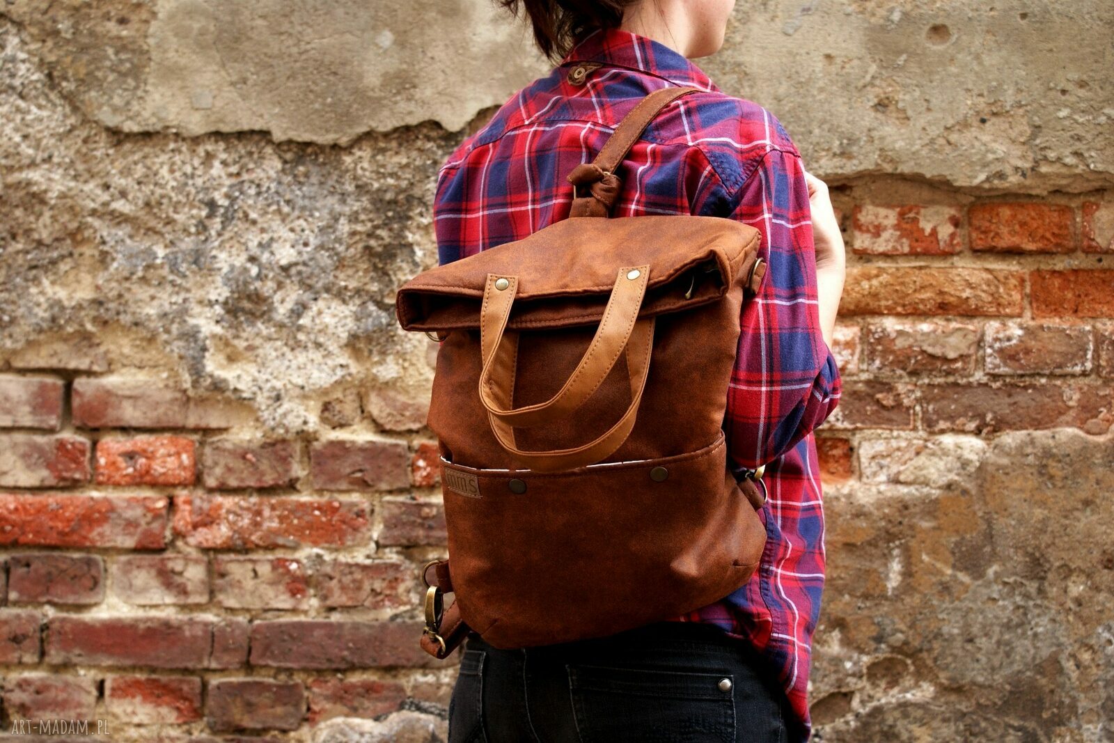 3w1 plecako torba koniak vegan handmade