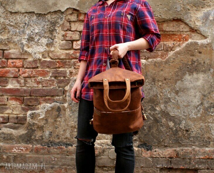 3w1 plecako torba koniak vegan handmade