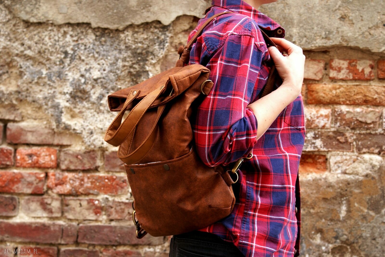 3w1 plecako torba koniak vegan handmade