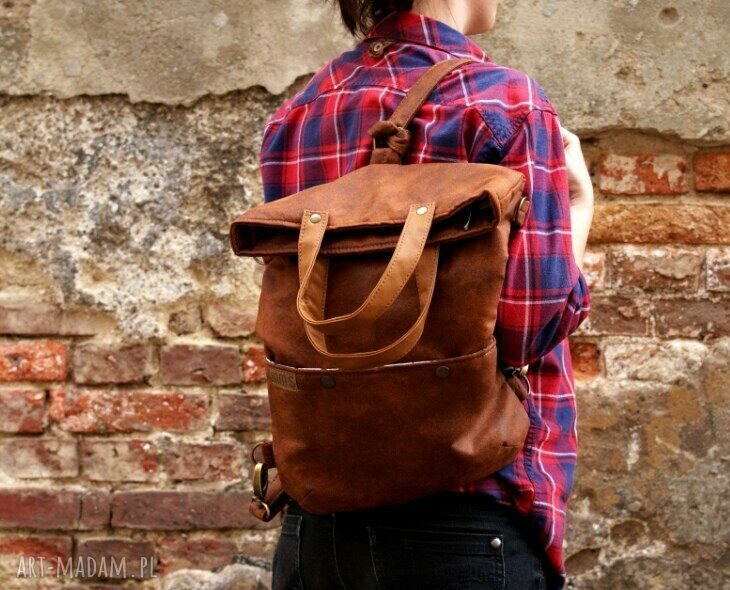 3w1 plecako torba koniak vegan handmade