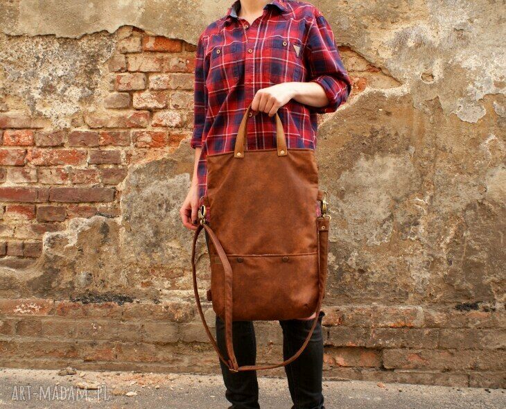 3w1 plecako torba koniak vegan handmade
