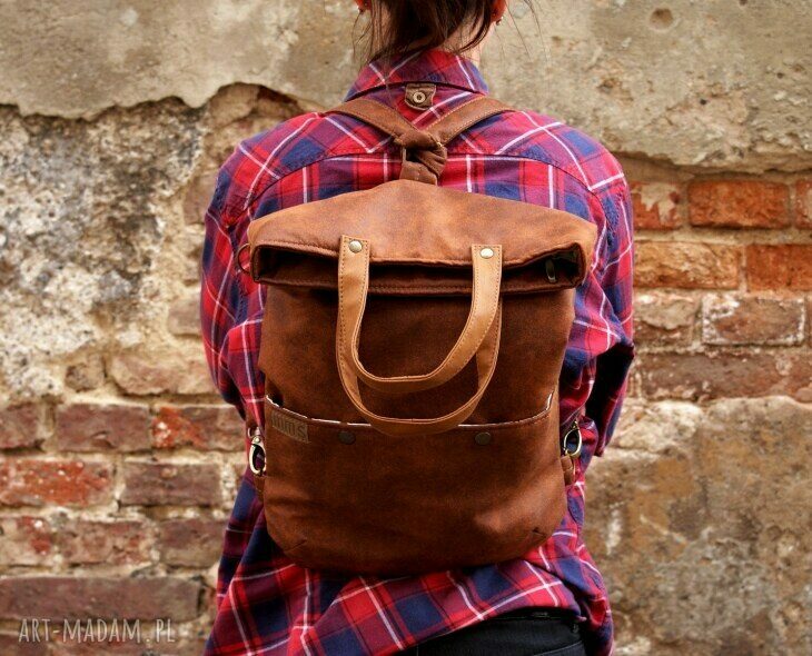 3w1 plecako torba koniak vegan handmade